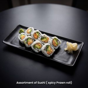 Assortment-of-Sushi-(-spicy-Prawn-roll)